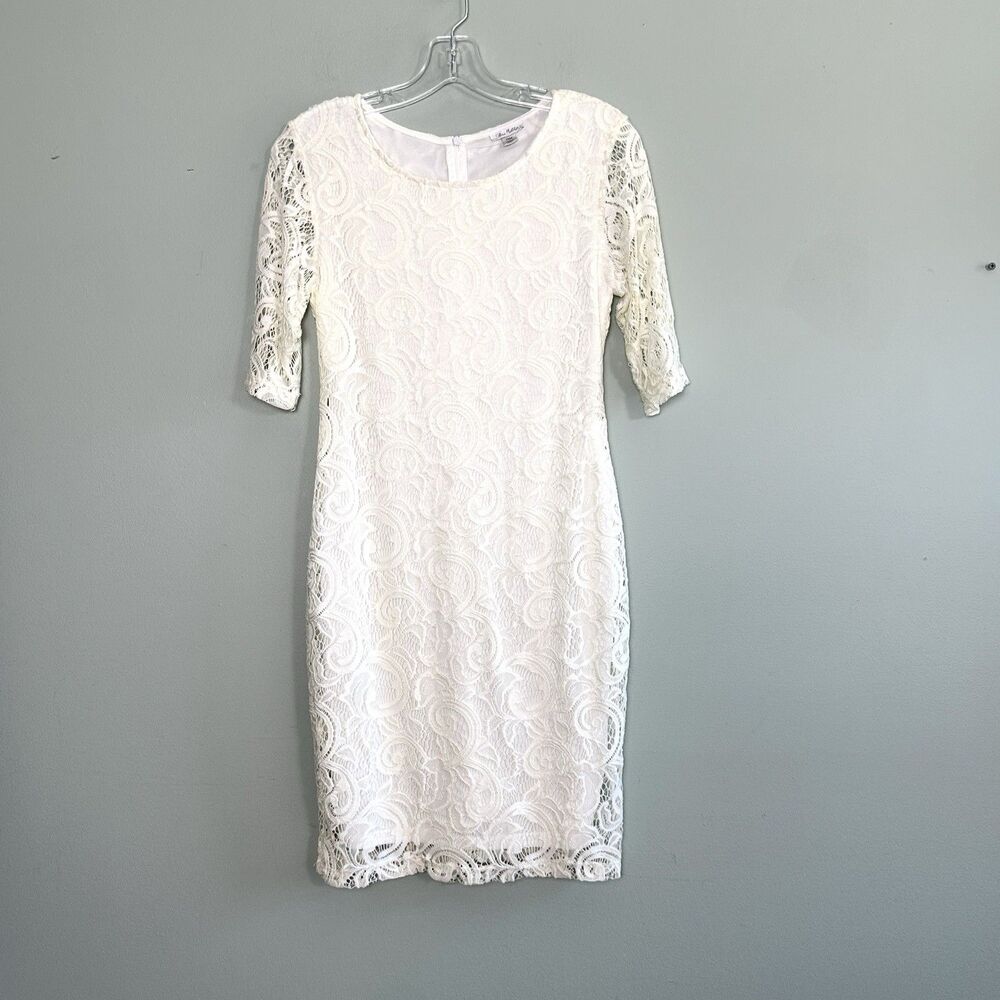 Olivia Matthews Lace Dress Womens PS Petite Small White 3/4 Sleeve